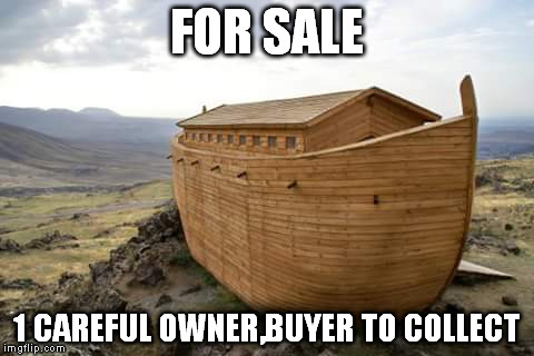 for sale | FOR SALE 1 CAREFUL OWNER,BUYER TO COLLECT | image tagged in noah's ark | made w/ Imgflip meme maker