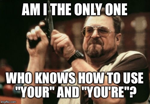 AM I THE ONLY ONE WHO KNOWS HOW TO USE "YOUR" AND "YOU'RE"? | image tagged in memes,am i the only one around here | made w/ Imgflip meme maker