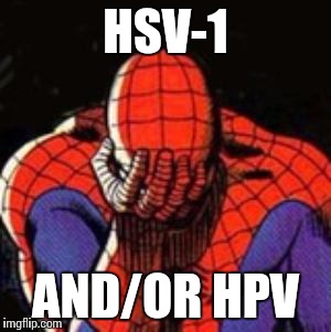 Sad Spiderman | HSV-1 AND/OR HPV | image tagged in memes,sad spiderman,spiderman | made w/ Imgflip meme maker