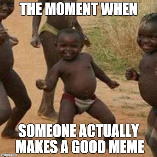 Third World Success Kid | THE MOMENT WHEN SOMEONE ACTUALLY MAKES A GOOD MEME | image tagged in memes,third world success kid | made w/ Imgflip meme maker