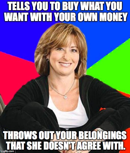You lied to me! | TELLS YOU TO BUY WHAT YOU WANT WITH YOUR OWN MONEY THROWS OUT YOUR BELONGINGS THAT SHE DOESN'T AGREE WITH. | image tagged in memes,sheltering suburban mom,scumbag parents,dumb,mom,moms | made w/ Imgflip meme maker