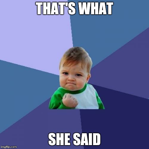 Success Kid Meme | THAT'S WHAT SHE SAID | image tagged in memes,success kid | made w/ Imgflip meme maker