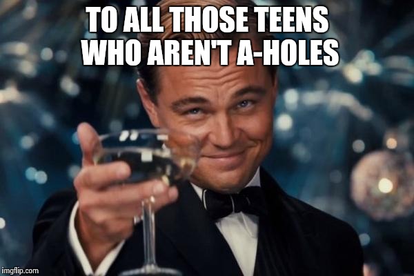 Leonardo Dicaprio Cheers Meme | TO ALL THOSE TEENS WHO AREN'T A-HOLES | image tagged in memes,leonardo dicaprio cheers | made w/ Imgflip meme maker