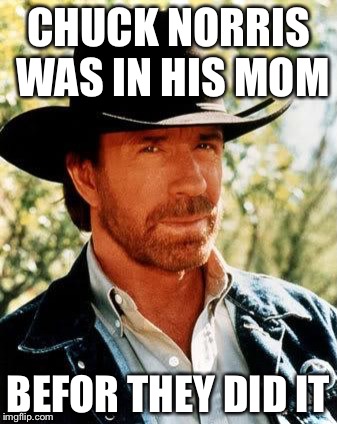 Chuck Norris | CHUCK NORRIS WAS IN HIS MOM BEFOR THEY DID IT | image tagged in chuck norris | made w/ Imgflip meme maker