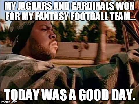 Today Was A Good Day | MY JAGUARS AND CARDINALS WON FOR MY FANTASY FOOTBALL TEAM... TODAY WAS A GOOD DAY. | image tagged in memes,today was a good day | made w/ Imgflip meme maker