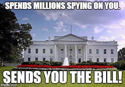 The N.S.A. is alive and well | SPENDS MILLIONS SPYING ON YOU. SENDS YOU THE BILL! | image tagged in patriotic | made w/ Imgflip meme maker