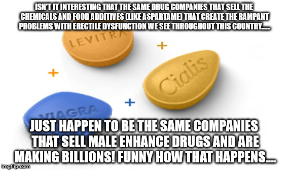 ISN'T IT INTERESTING THAT THE SAME DRUG COMPANIES THAT SELL THE CHEMICALS AND FOOD ADDITIVES (LIKE ASPARTAME) THAT CREATE THE RAMPANT PROBLE | made w/ Imgflip meme maker