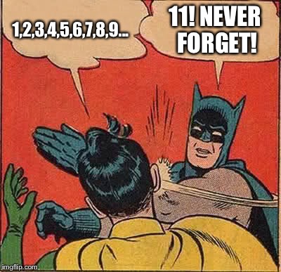 Batman Slapping Robin Meme | 1,2,3,4,5,6,7,8,9... 11! NEVER FORGET! | image tagged in memes,batman slapping robin,9/11,never forget | made w/ Imgflip meme maker