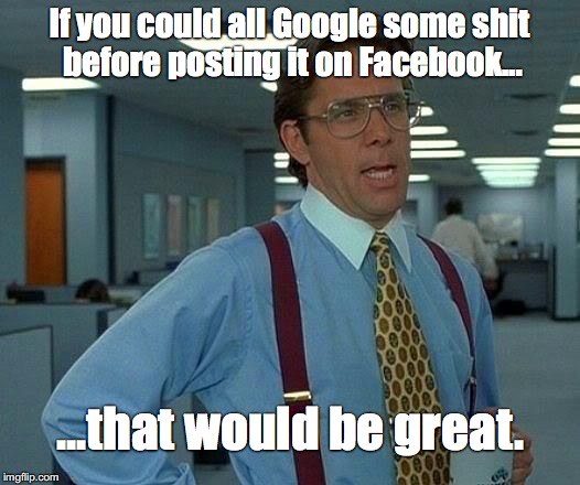 That Would Be Great | If you could all Google some shit before posting it on Facebook... ...that would be great. | image tagged in memes,that would be great | made w/ Imgflip meme maker