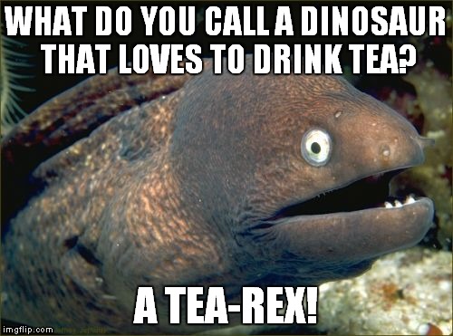 Bad Joke Eel Meme | WHAT DO YOU CALL A DINOSAUR THAT LOVES TO DRINK TEA? A TEA-REX! | image tagged in memes,bad joke eel | made w/ Imgflip meme maker
