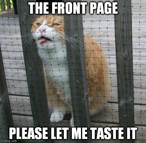 let this poor cat taste it | THE FRONT PAGE PLEASE LET ME TASTE IT | image tagged in cat,tongue | made w/ Imgflip meme maker