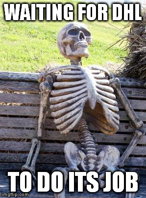 Waiting Skeleton Meme | WAITING FOR DHL TO DO ITS JOB | image tagged in memes,waiting skeleton | made w/ Imgflip meme maker