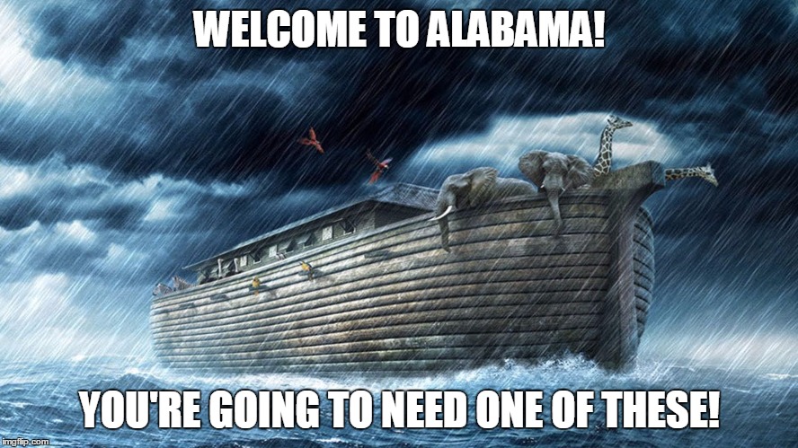 noah's ark | WELCOME TO ALABAMA! YOU'RE GOING TO NEED ONE OF THESE! | image tagged in noah's ark,flood,alabama,rain,december,winter in the south | made w/ Imgflip meme maker