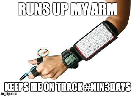 RUNS UP MY ARM KEEPS ME ON TRACK #NIN3DAYS | image tagged in orienteering | made w/ Imgflip meme maker