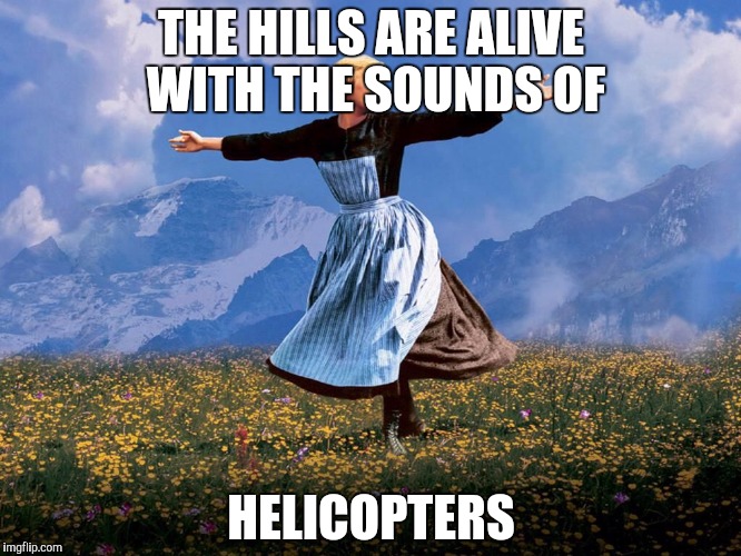 Maria Sound of Music | THE HILLS ARE ALIVE WITH THE SOUNDS OF HELICOPTERS | image tagged in maria sound of music | made w/ Imgflip meme maker