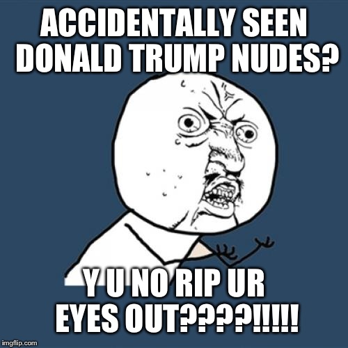 Y U No Meme | ACCIDENTALLY SEEN DONALD TRUMP NUDES? Y U NO RIP UR EYES OUT????!!!!! | image tagged in memes,y u no | made w/ Imgflip meme maker