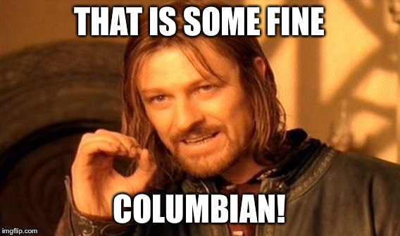 One Does Not Simply Meme | THAT IS SOME FINE COLUMBIAN! | image tagged in memes,one does not simply | made w/ Imgflip meme maker