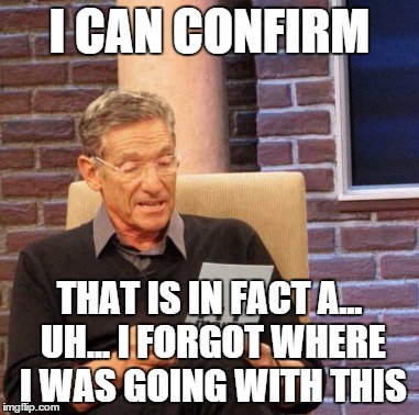 Maury Lie Detector Meme | I CAN CONFIRM THAT IS IN FACT A... UH... I FORGOT WHERE I WAS GOING WITH THIS | image tagged in memes,maury lie detector | made w/ Imgflip meme maker