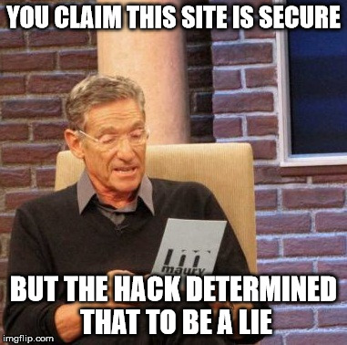 Maury Lie Detector | YOU CLAIM THIS SITE IS SECURE BUT THE HACK DETERMINED THAT TO BE A LIE | image tagged in memes,maury lie detector | made w/ Imgflip meme maker