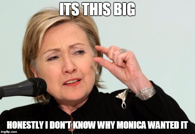 Hillary Clinton Fingers | ITS THIS BIG HONESTLY I DON'T KNOW WHY MONICA WANTED IT | image tagged in hillary clinton fingers | made w/ Imgflip meme maker