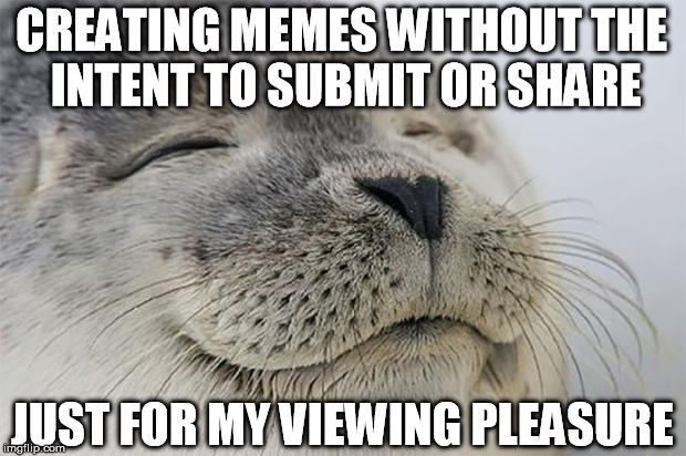 Satisfied Seal | CREATING MEMES WITHOUT THE INTENT TO SUBMIT OR SHARE JUST FOR MY VIEWING PLEASURE | image tagged in memes,satisfied seal | made w/ Imgflip meme maker