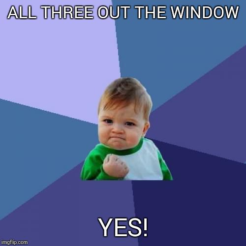 Success Kid Meme | ALL THREE OUT THE WINDOW YES! | image tagged in memes,success kid | made w/ Imgflip meme maker
