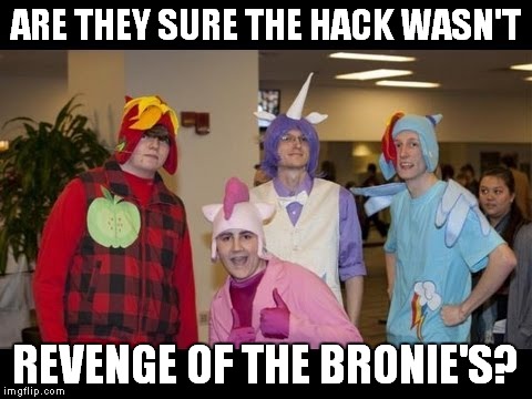 ARE THEY SURE THE HACK WASN'T REVENGE OF THE BRONIE'S? | made w/ Imgflip meme maker