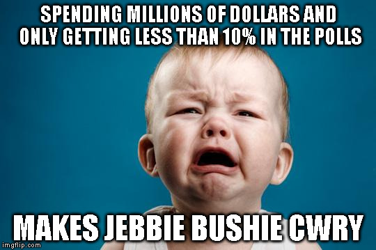 Crybaby carl | SPENDING MILLIONS OF DOLLARS AND ONLY GETTING LESS THAN 10% IN THE POLLS MAKES JEBBIE BUSHIE CWRY | image tagged in crybaby carl | made w/ Imgflip meme maker