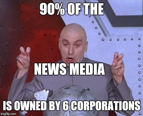 Dr Evil Laser Meme | 90% OF THE IS OWNED BY 6 CORPORATIONS NEWS MEDIA | image tagged in memes,dr evil laser | made w/ Imgflip meme maker