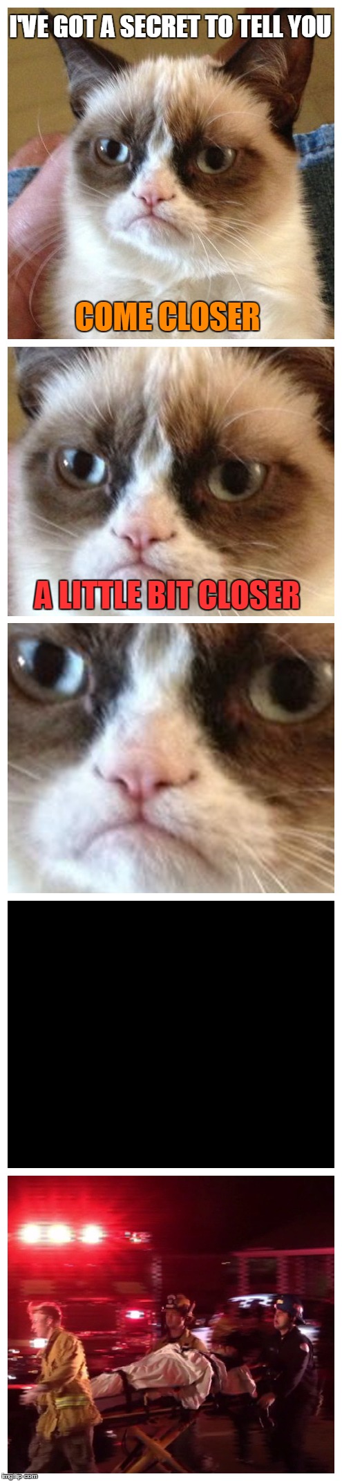 Grumpy Cat | I'VE GOT A SECRET TO TELL YOU COME CLOSER A LITTLE BIT CLOSER | image tagged in memes,grumpy cat,come closer,secret | made w/ Imgflip meme maker