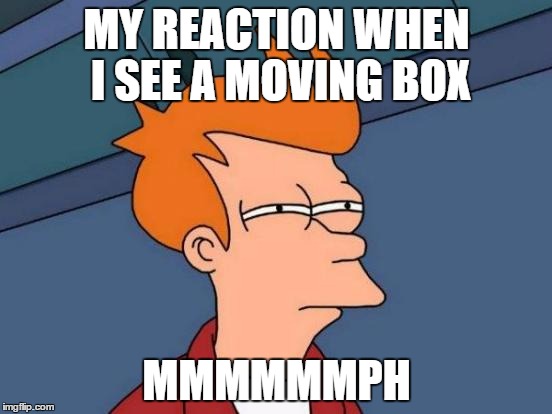 Futurama Fry Meme | MY REACTION WHEN I SEE
A MOVING BOX MMMMMMPH | image tagged in memes,futurama fry | made w/ Imgflip meme maker