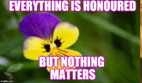 Eckhart Tolle | EVERYTHING IS HONOURED BUT NOTHING MATTERS | image tagged in flower | made w/ Imgflip meme maker