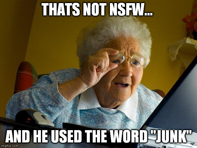 Grandma Finds The Internet Meme | THATS NOT NSFW... AND HE USED THE WORD "JUNK" | image tagged in memes,grandma finds the internet | made w/ Imgflip meme maker