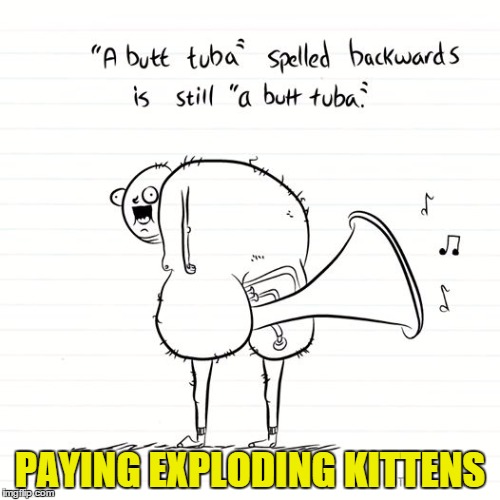 Played tuba ... scarred for the rest of my life | PAYING EXPLODING KITTENS | image tagged in a butt tuba,exploding kittens,kittens,exploding,cards | made w/ Imgflip meme maker