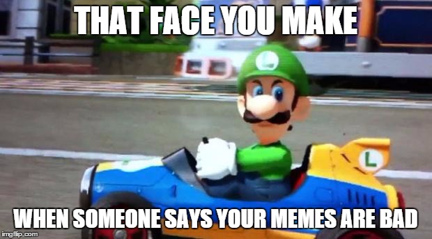 Luigi Death Stare | THAT FACE YOU MAKE WHEN SOMEONE SAYS YOUR MEMES ARE BAD | image tagged in luigi death stare | made w/ Imgflip meme maker