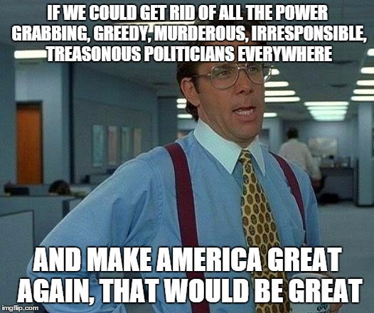 That Would Be Great Meme | IF WE COULD GET RID OF ALL THE POWER GRABBING, GREEDY, MURDEROUS, IRRESPONSIBLE, TREASONOUS POLITICIANS EVERYWHERE AND MAKE AMERICA GREAT AG | image tagged in memes,that would be great | made w/ Imgflip meme maker