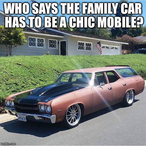 WHO SAYS THE FAMILY CAR HAS TO BE A CHIC MOBILE? | image tagged in cars | made w/ Imgflip meme maker