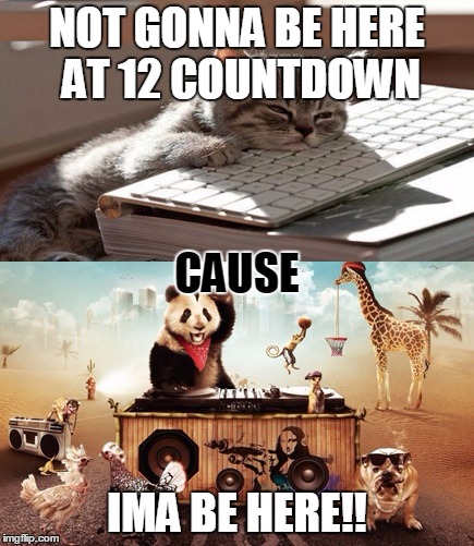 New Years Night! | NOT GONNA BE HERE AT 12 COUNTDOWN IMA BE HERE!! CAUSE | image tagged in party animals | made w/ Imgflip meme maker