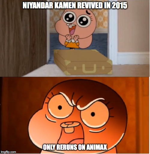 Niyandar Kamen on Animax | NIYANDAR KAMEN REVIVED IN 2015 ONLY RERUNS ON ANIMAX | image tagged in gumball - anais false hope meme,memes | made w/ Imgflip meme maker