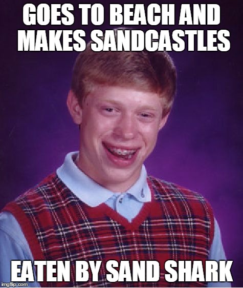 Bad Luck Brian Meme | GOES TO BEACH AND MAKES SANDCASTLES EATEN BY SAND SHARK | image tagged in memes,bad luck brian | made w/ Imgflip meme maker