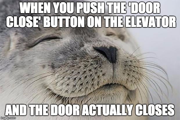 Satisfied Seal | WHEN YOU PUSH THE 'DOOR CLOSE' BUTTON ON THE ELEVATOR AND THE DOOR ACTUALLY CLOSES | image tagged in memes,satisfied seal | made w/ Imgflip meme maker