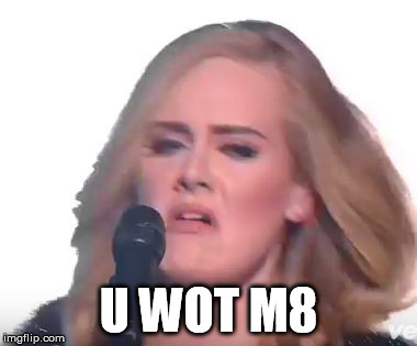 U WOT M8 | image tagged in adele,hello,angry | made w/ Imgflip meme maker