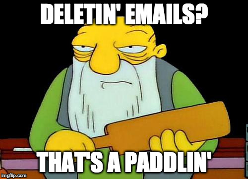 That's a paddlin' Meme | DELETIN' EMAILS? THAT'S A PADDLIN' | image tagged in memes,that's a paddlin' | made w/ Imgflip meme maker