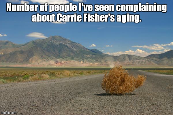 tumbleweed | Number of people I've seen complaining about Carrie Fisher's aging. | image tagged in tumbleweed,memes | made w/ Imgflip meme maker