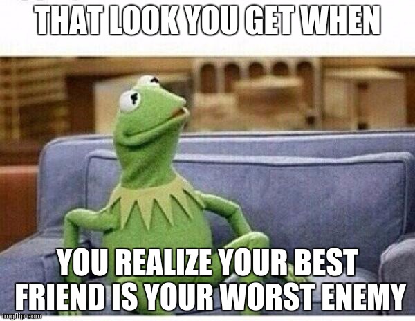 KERMIT | THAT LOOK YOU GET WHEN YOU REALIZE YOUR BEST FRIEND IS YOUR WORST ENEMY | image tagged in kermit | made w/ Imgflip meme maker