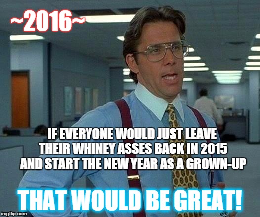 ~~~HAPPY NEW YEAR~~~ | IF EVERYONE WOULD JUST LEAVE THEIR WHINEY ASSES BACK IN 2015 AND START THE NEW YEAR AS A GROWN-UP THAT WOULD BE GREAT! ~2016~ | image tagged in memes,that would be great,happy new year | made w/ Imgflip meme maker