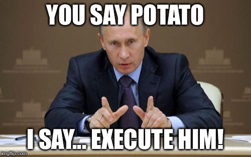 Vladimir Putin | YOU SAY POTATO I SAY... EXECUTE HIM! | image tagged in memes,vladimir putin | made w/ Imgflip meme maker