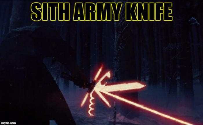Star War's light sabers sponsored by Victorinox | SITH ARMY KNIFE | image tagged in star wars sith army knife,star wars,the force awakens,knife,victorinox | made w/ Imgflip meme maker