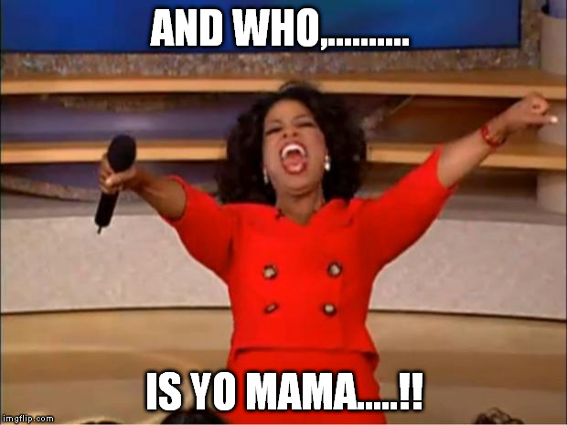 Oprah You Get A Meme | AND WHO,.......... IS YO MAMA.....!! | image tagged in memes,oprah you get a | made w/ Imgflip meme maker