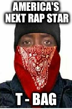 AMERICA'S NEXT RAP STAR T - BAG | image tagged in t-bag | made w/ Imgflip meme maker